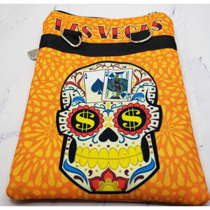 Welcome To Fabulous Las Vegas Orange Zippered Skull Purse With Heart Accents
